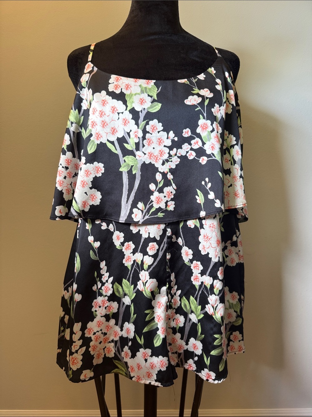 Ark & Co Navy Floral Romper with Pink & Green Accents